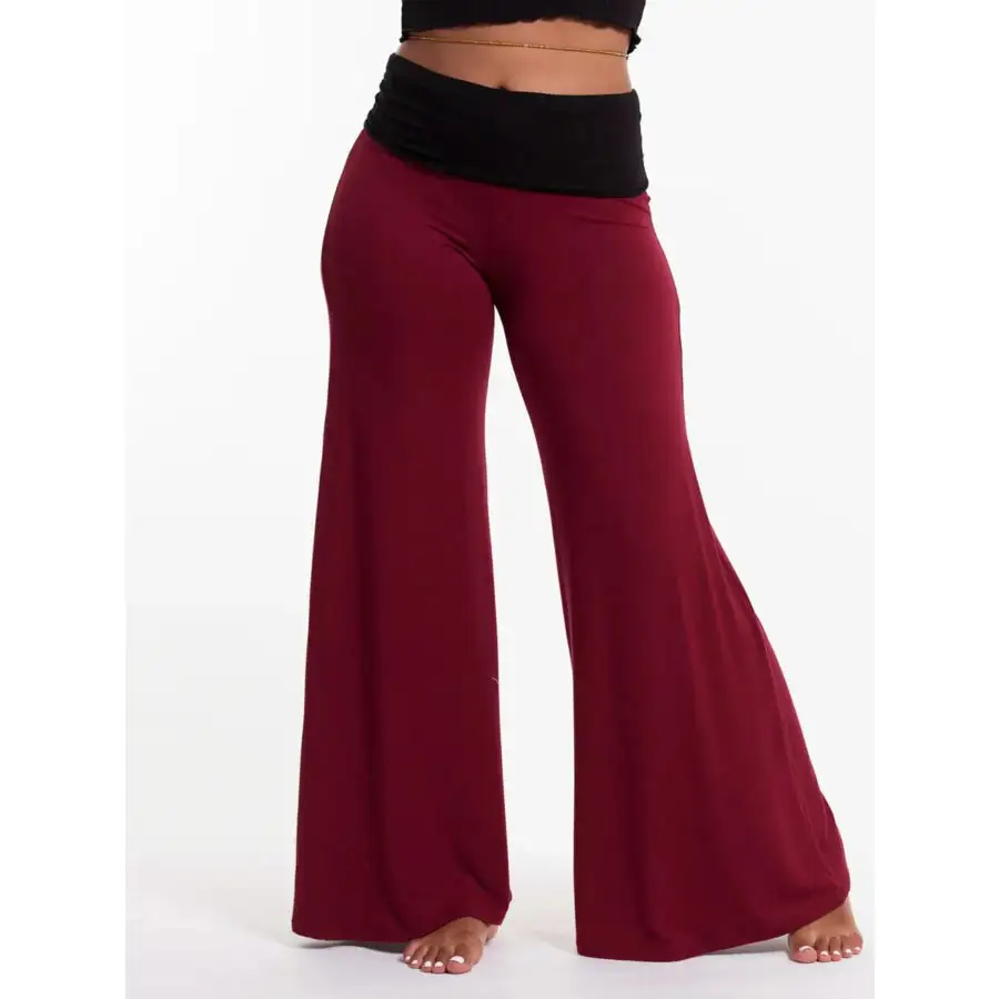High Waisted Wide Leg Yoga Pants with Contrast Waistband