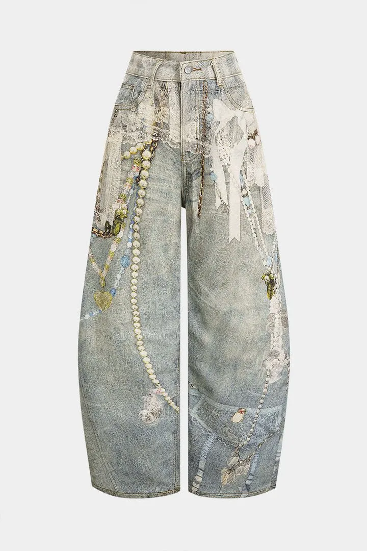 Chain Detail Barrel Jeans