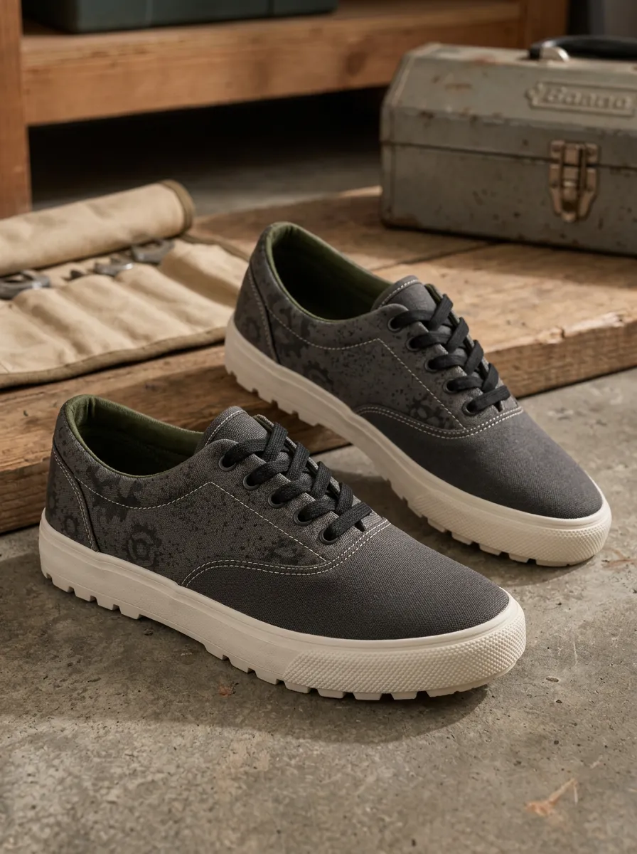 Men's Refined Mechanic Gear Pattern Patterned Canvas Shoes