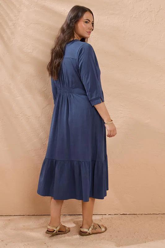 Navy Blue Tiered Cotton Dress detail 2