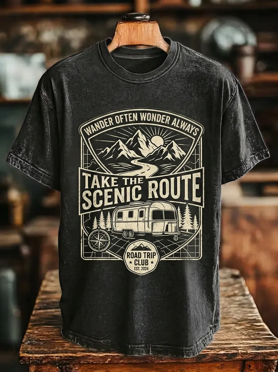 Unisex Road Trip Lover Mountain Camper Printed T-shirt