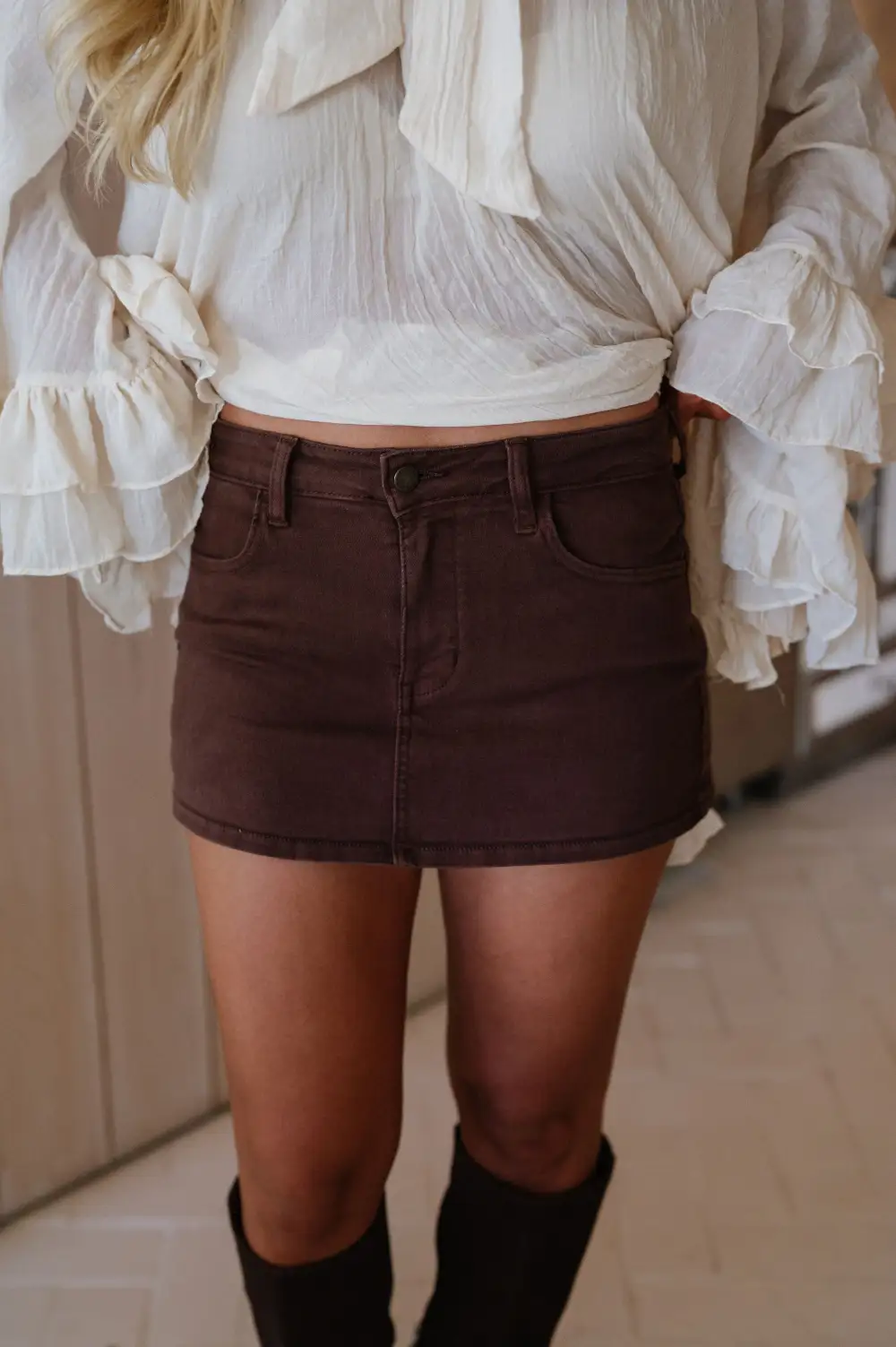 Denim Mid Rise Mini Skort