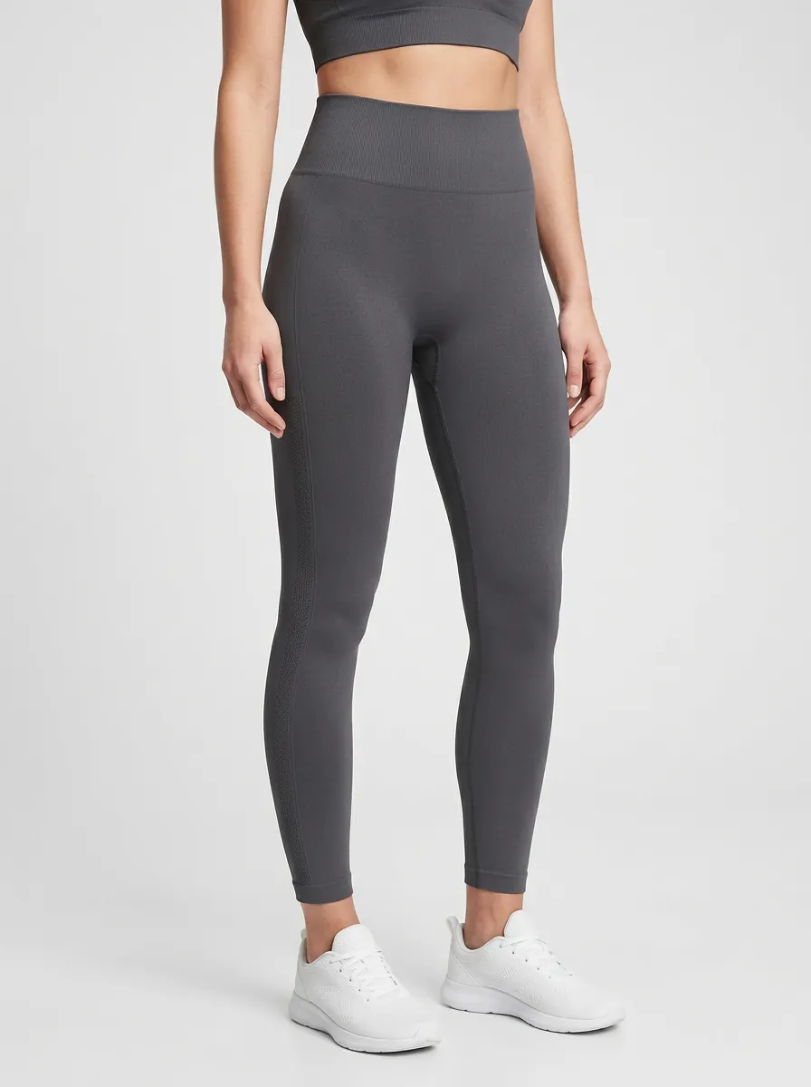 Women's Textured Perforated-Panel No-Front-Seam High-Rise Leggings