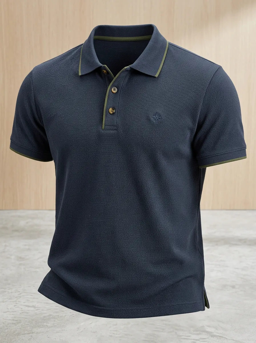 Contrast-Trim Embroidered-Detail Men's Polo Shirt