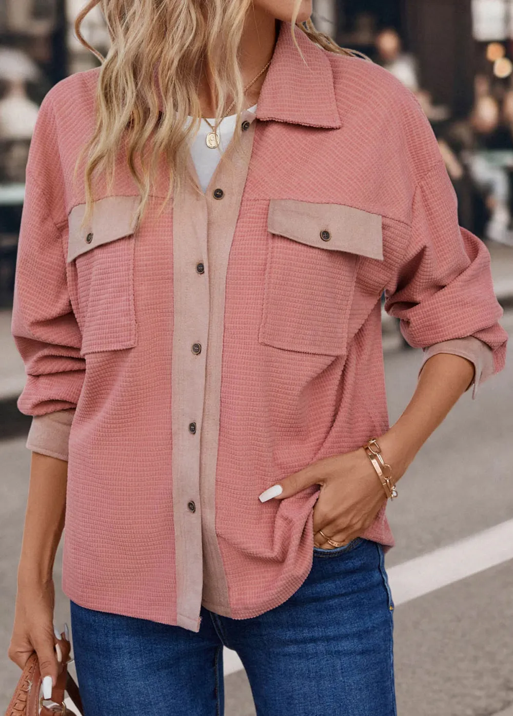Dusty Pink Pocket Long Sleeve Coat