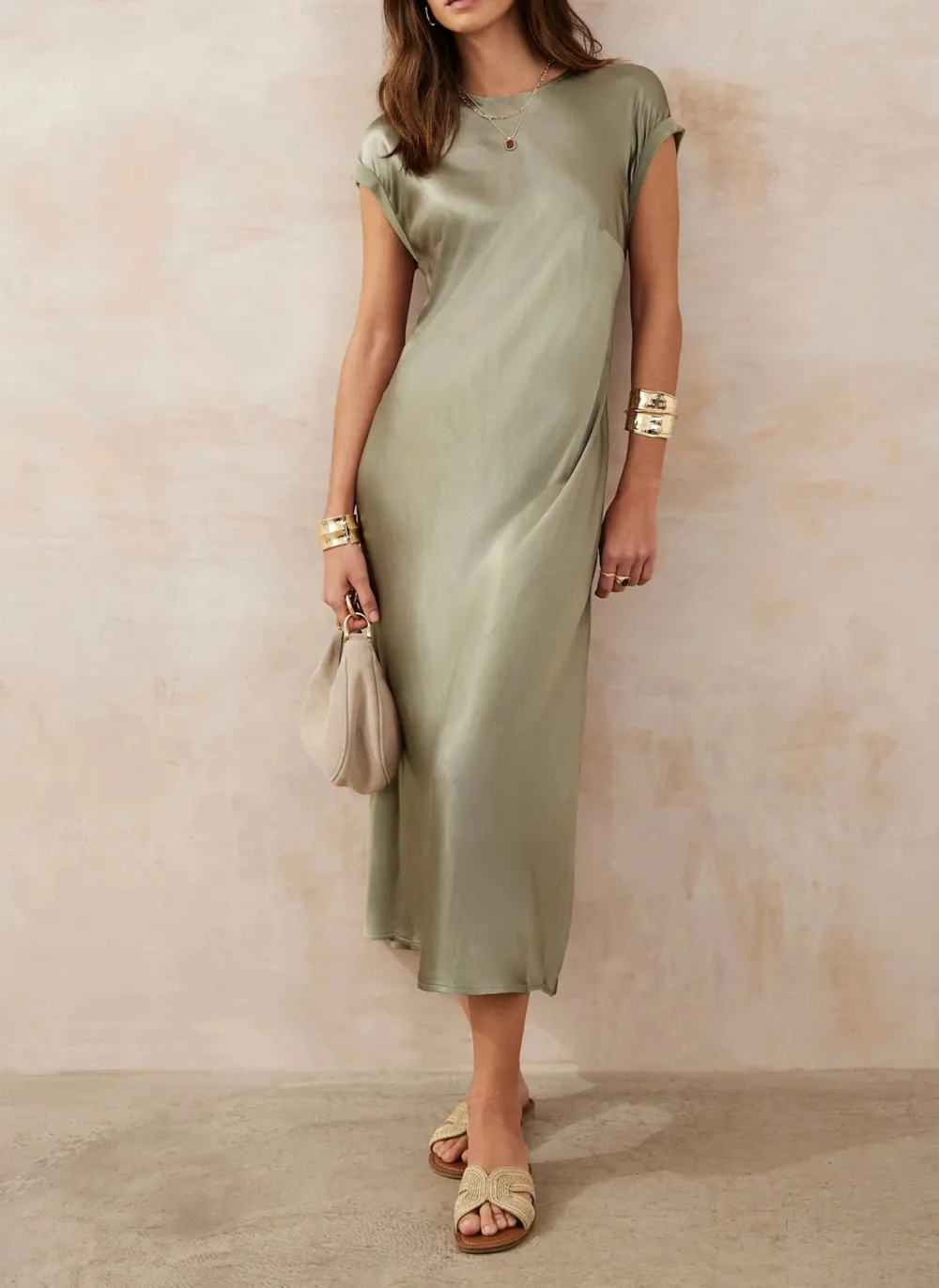 Casual Style Satin Midi Dress