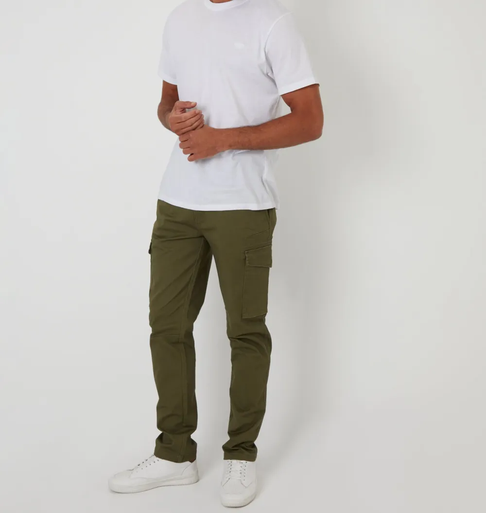 Men's Khaki Green Slim-Fit Cargo Style Pants