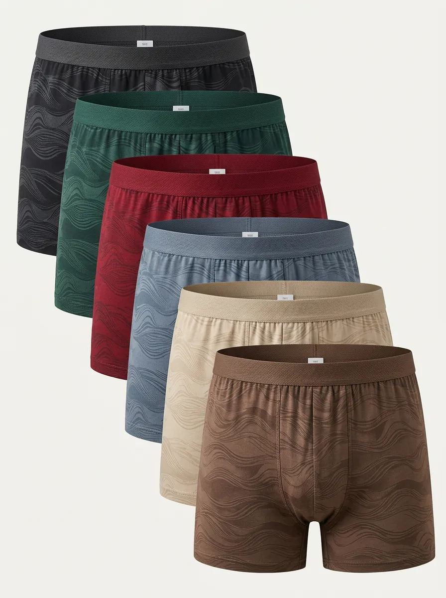 Men's Wave Print 6-Pack Mid-Rise Boxer Brief Set
