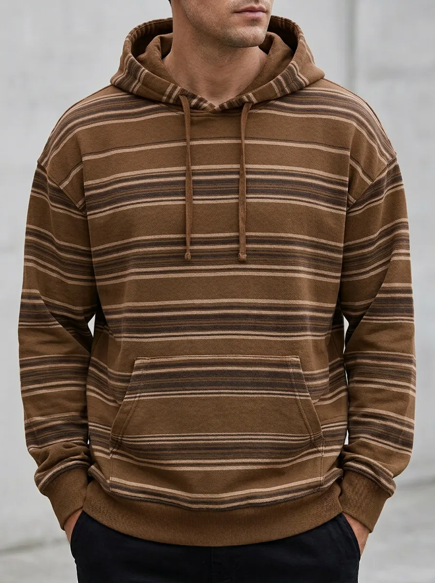 Men's Casual Striped Pattern Print Hoodie