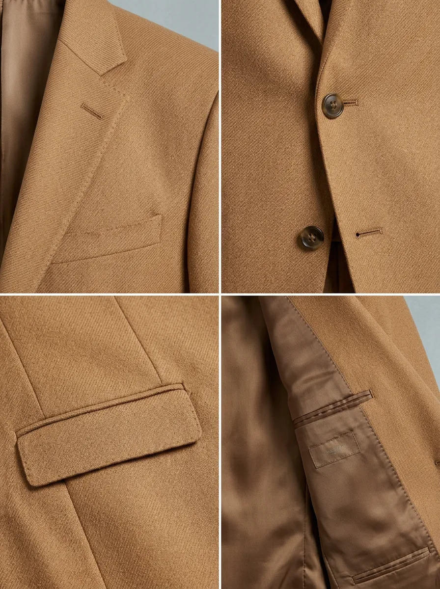 Men's Classic Business Camel Wool Blend Blazer Jacket