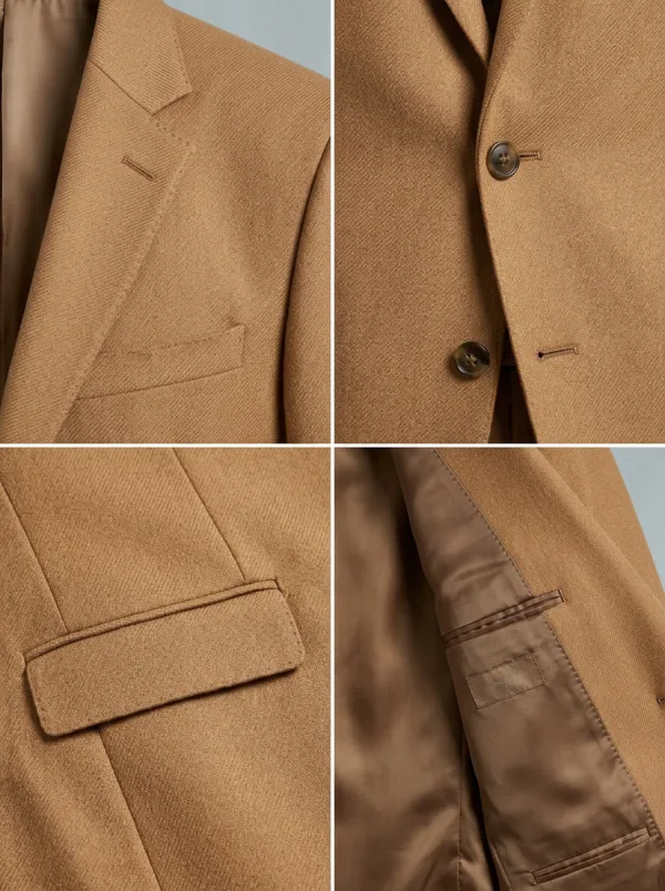 Men's Classic Business Camel Wool Blend Blazer Jacket