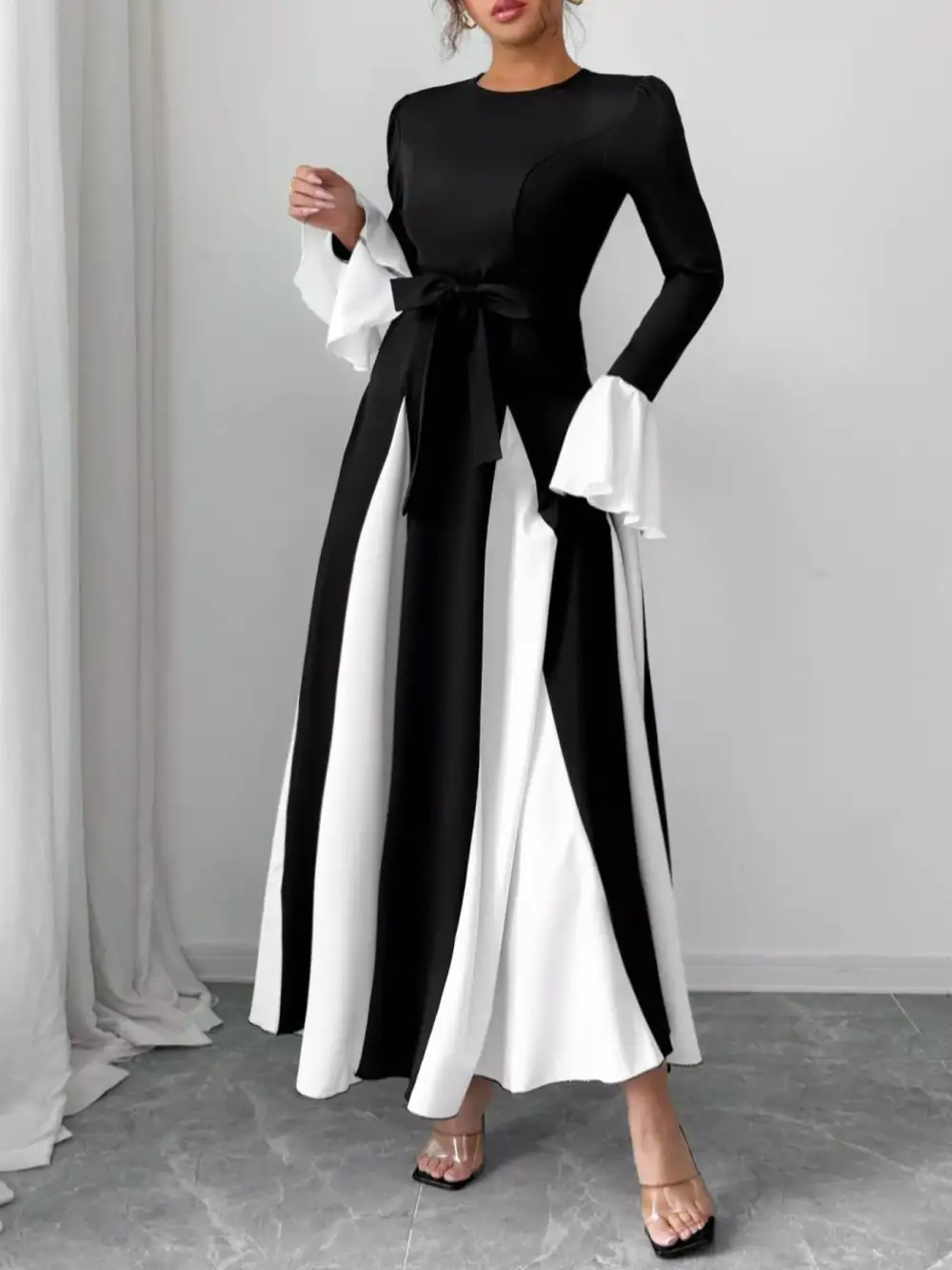 Round Neck Flared Maxi Dress