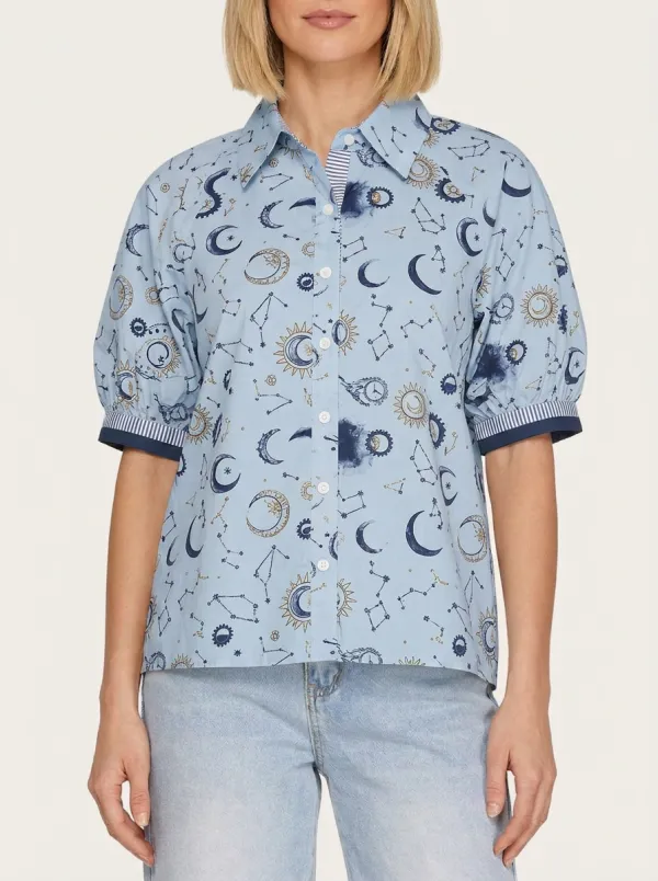 Women's Celestial Astrology Lover Sun Moon Constellation Printed Shirt
