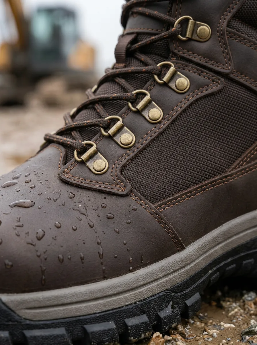 Men's Brown Leather Waterproof Construction Printed Work Boots