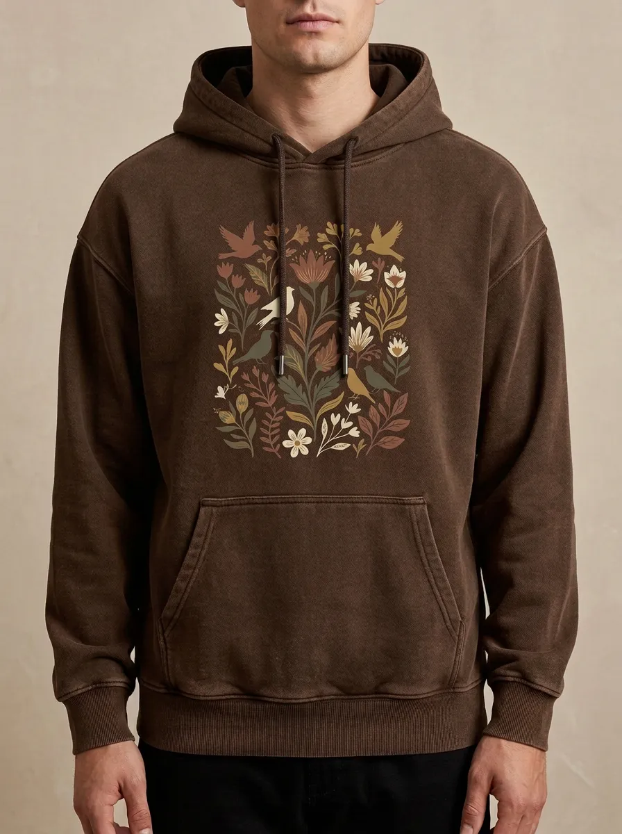 Unisex Nature Lover Botanical Bird Print Hoodie