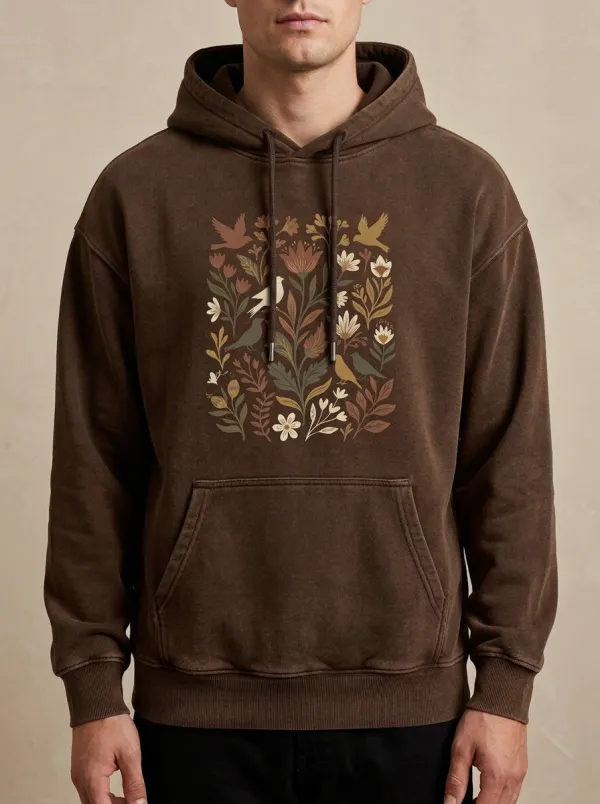 Unisex Nature Lover Botanical Bird Print Hoodie
