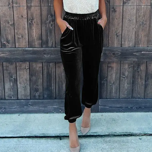 Solid Velvet Jogger Pants
