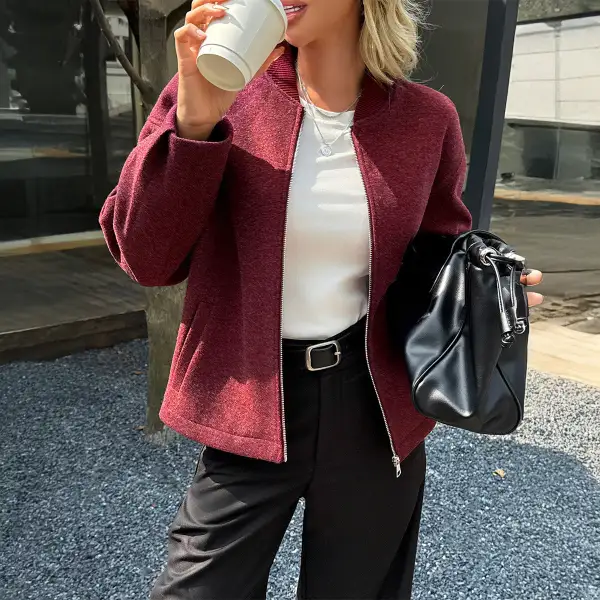 Oversized Relaxed Stand Collar Zip Front Bomber Jacket