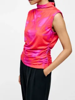 Abstract Art Turtleneck Pleated Top