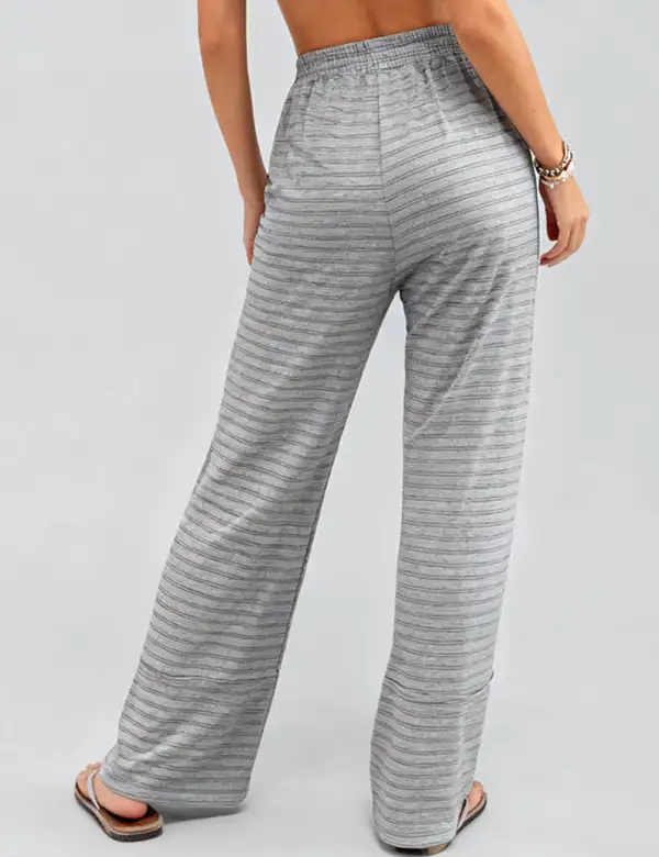 Striped Color Block Elastic Waist Wide Leg Pants