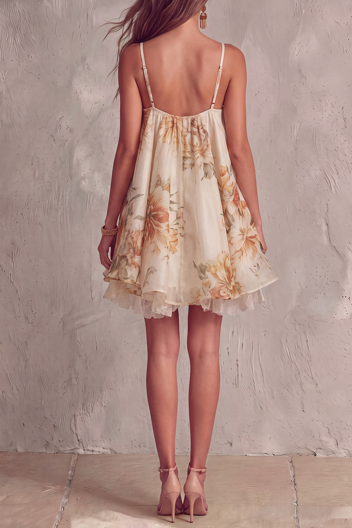 Spaghetti Strap Ruffle Floral Mini Dress