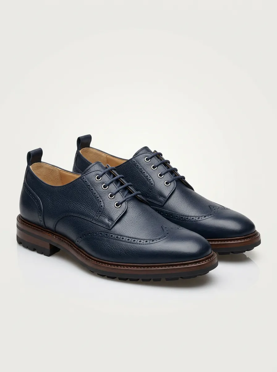 Men's Wingtip Brogue Pebble-Grain Dress Shoes