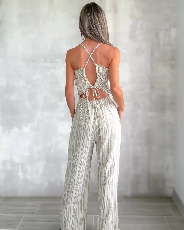 Shore Striped Linen Jumpsuit