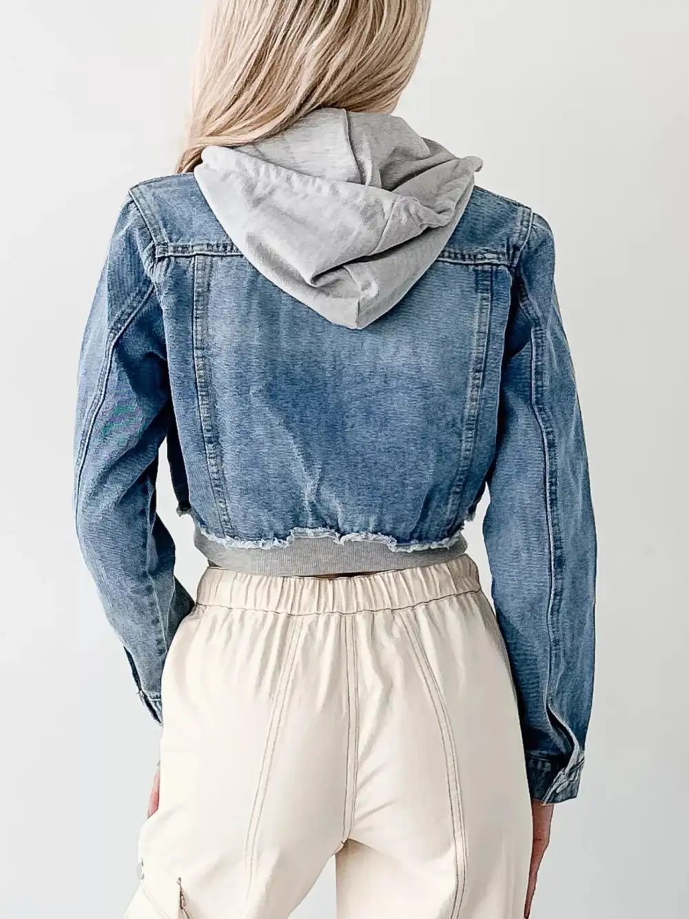 Distressed Zip Up Cropped Hooded Jacket