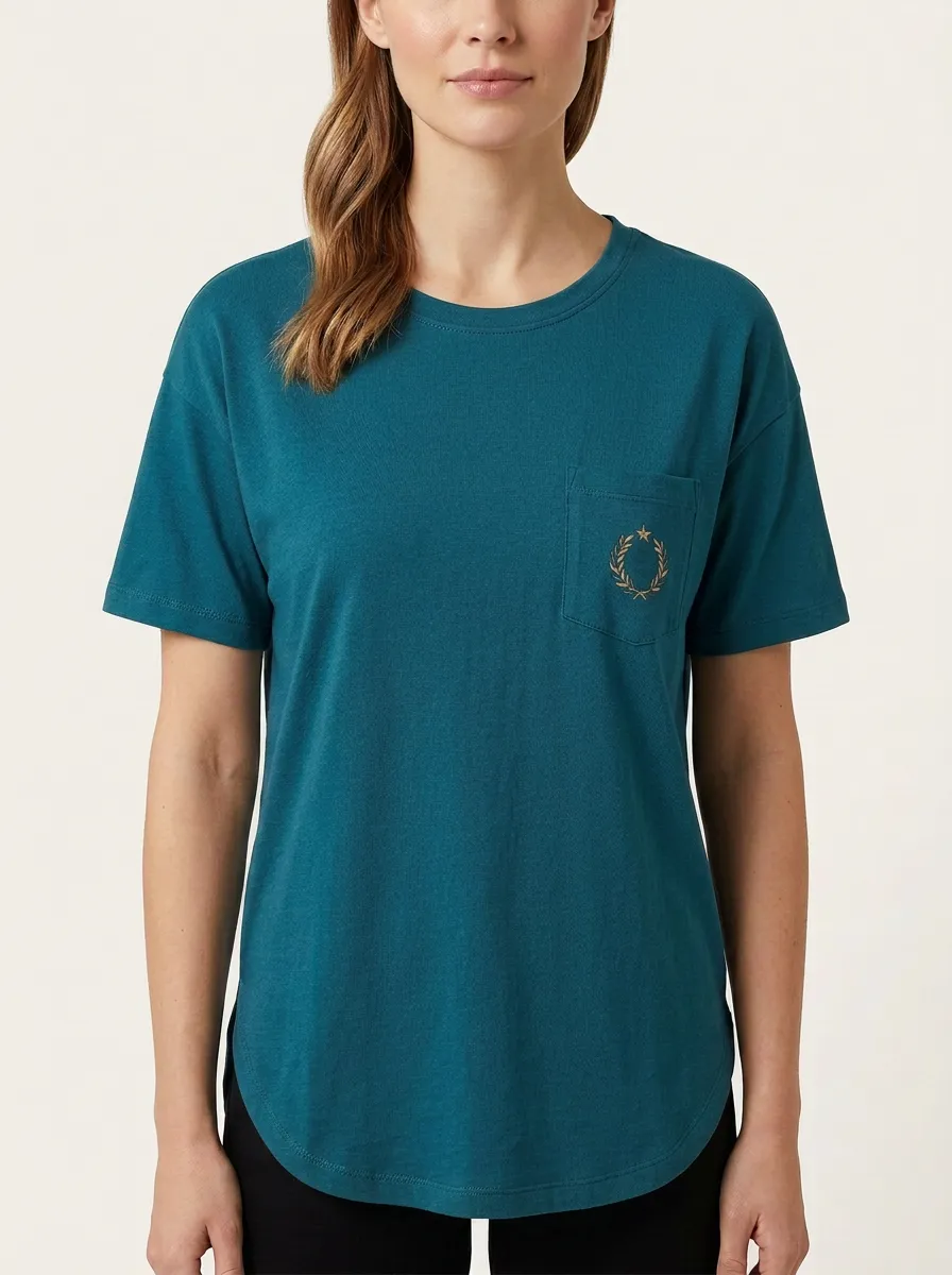 Women's Laurel Wreath & Star Embroidered Pocket Crewneck T-Shirt