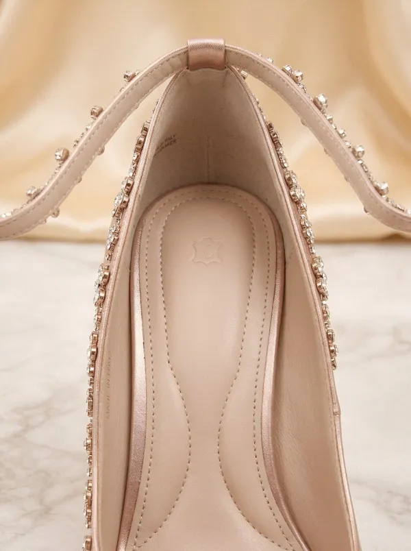 Rhinestone Floral Ankle-Strap Bridal-Inspired Women's Formal High Heels