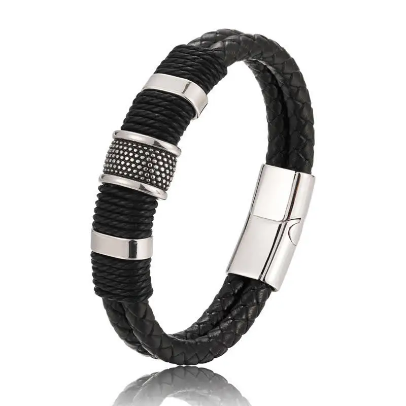 Leather Hand Woven Double Layer Braided Bracelet
