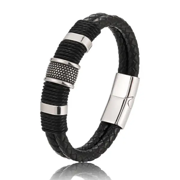 Leather Hand Woven Double Layer Braided Bracelet