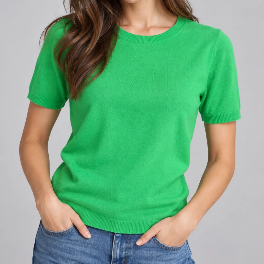 Short Sleeve Merino Cashmere Crew Neck Pullover