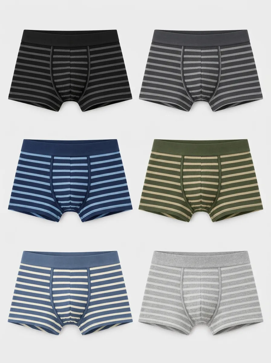 Men's Multi-Pack Striped Ribbed Cotton Boxer Briefs
