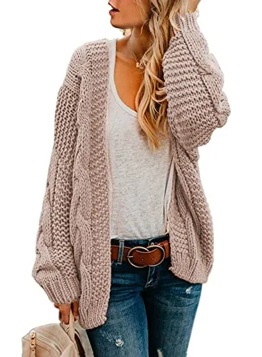 Womens Open Front Long Sleeve Chunky Knit Cardigan Sweaters Loose Outwear Coat