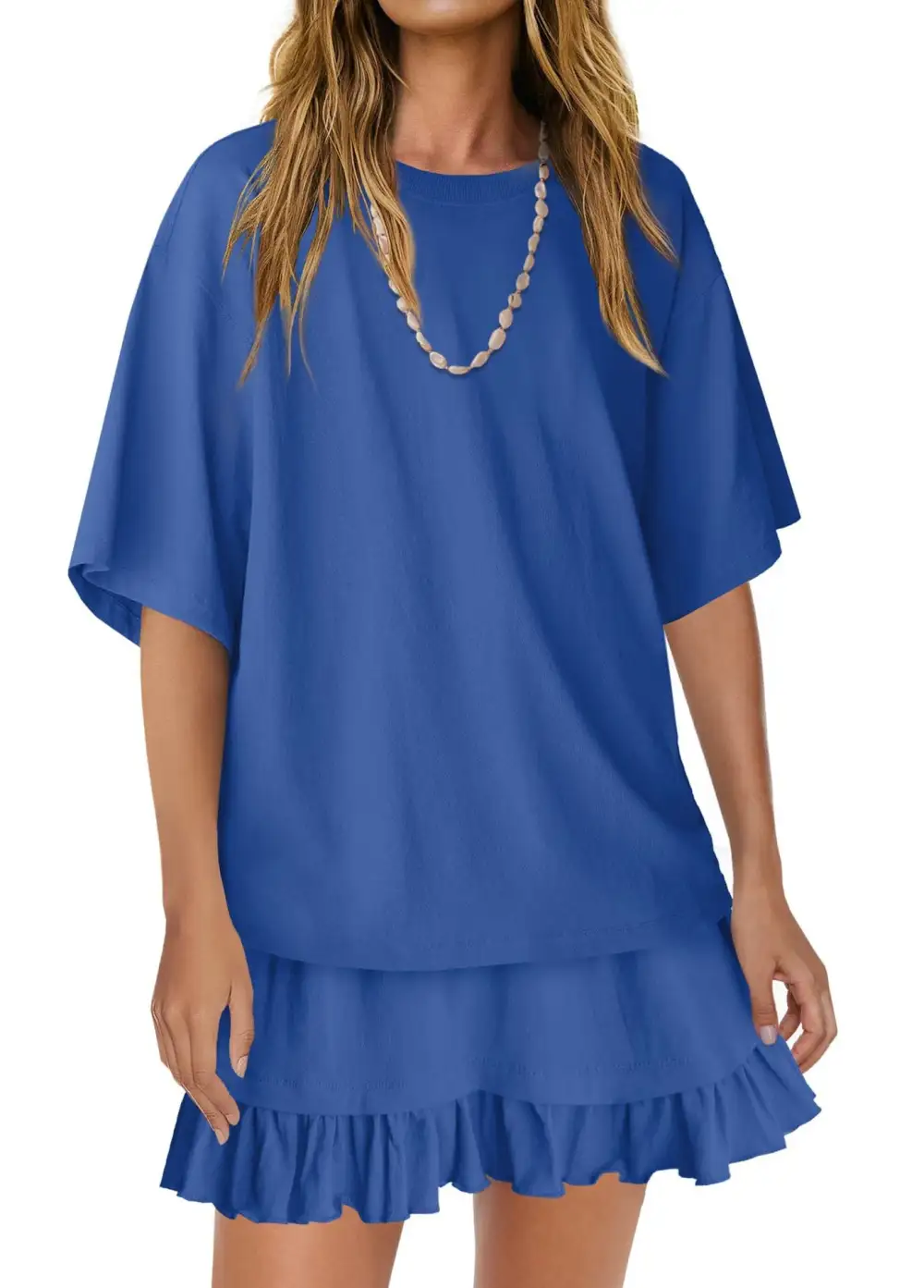 Refined Round Neck Ruffle Trim Coordinated Set