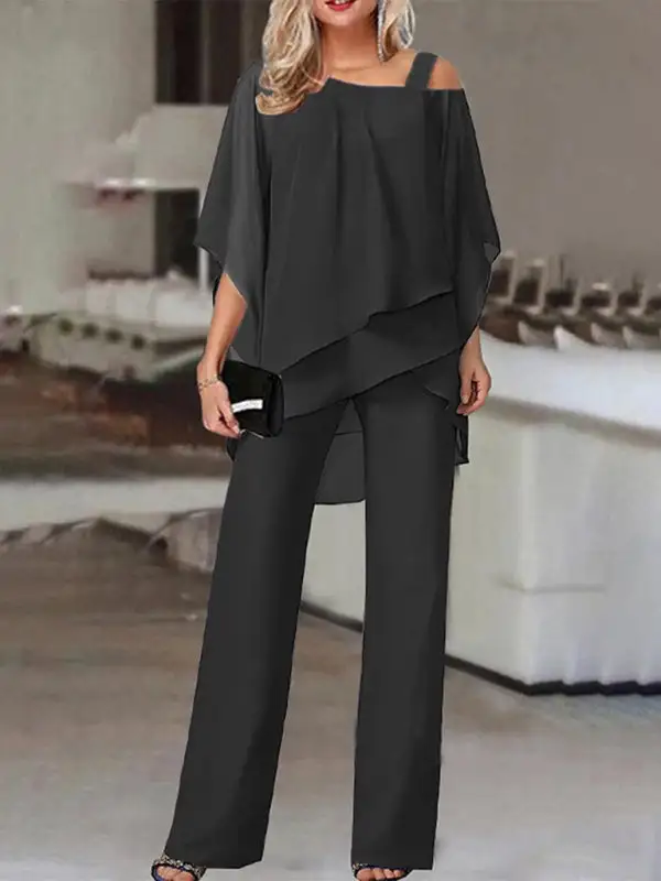 Irregular Bat Sleeve Coordinated Suit Jumpsuit