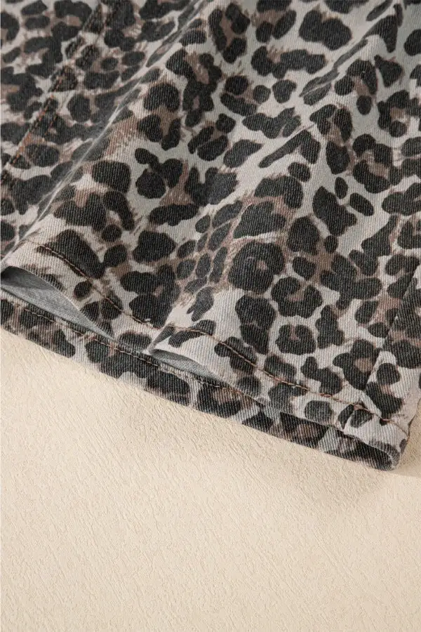 Leopard Print Denim Mini Skirt