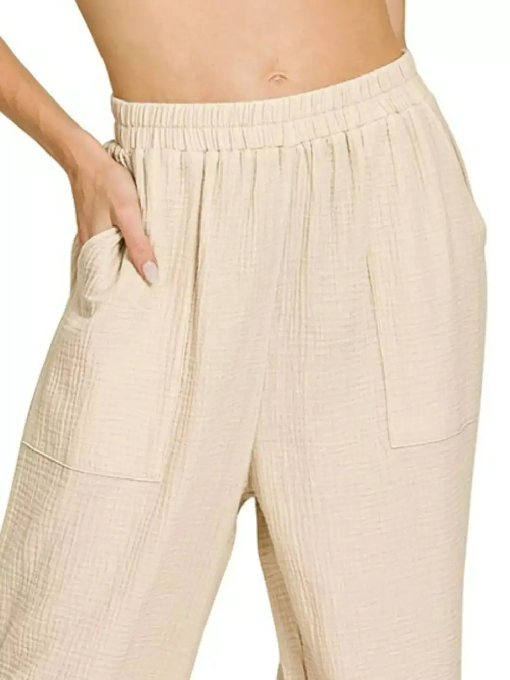 Elastic Waist Pocketed Casual Pants
