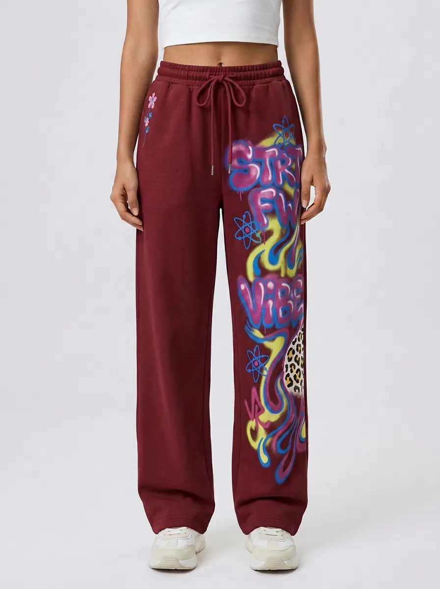Women's Streetwear Graffiti Atom Leopard Printed Sweatpants