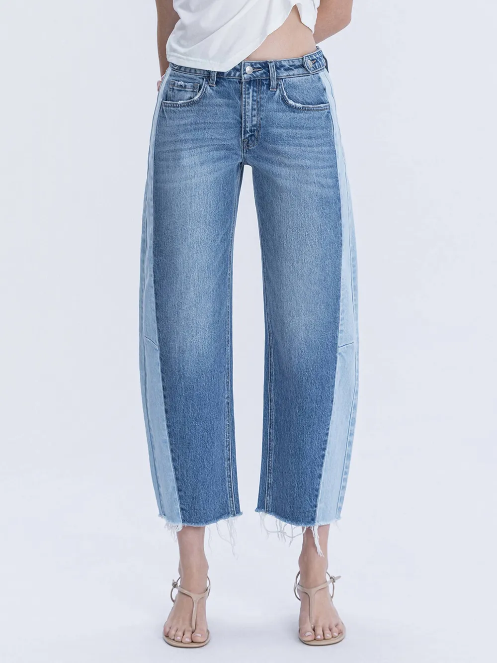 Women's Contrast-Panel Barrel-Leg Jeans