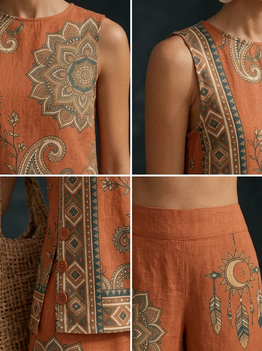 Women's Boho Mandala Paisley Printed Sleeveless Set