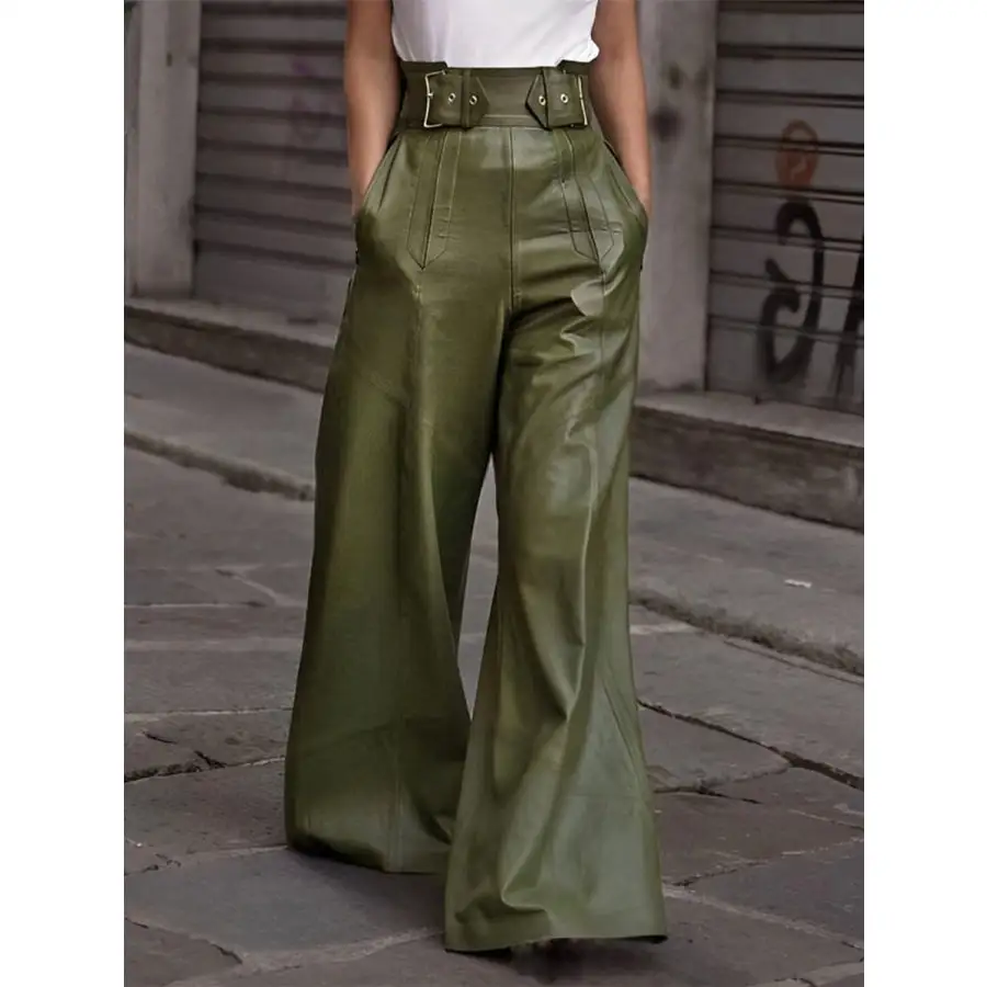 Half Elastic Waist Wide Leg Pants