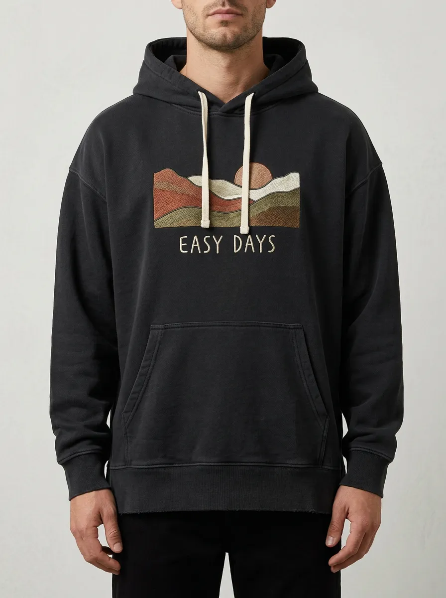 Men's Nature Lover Easy Days Mountain Sunset Print Hoodie