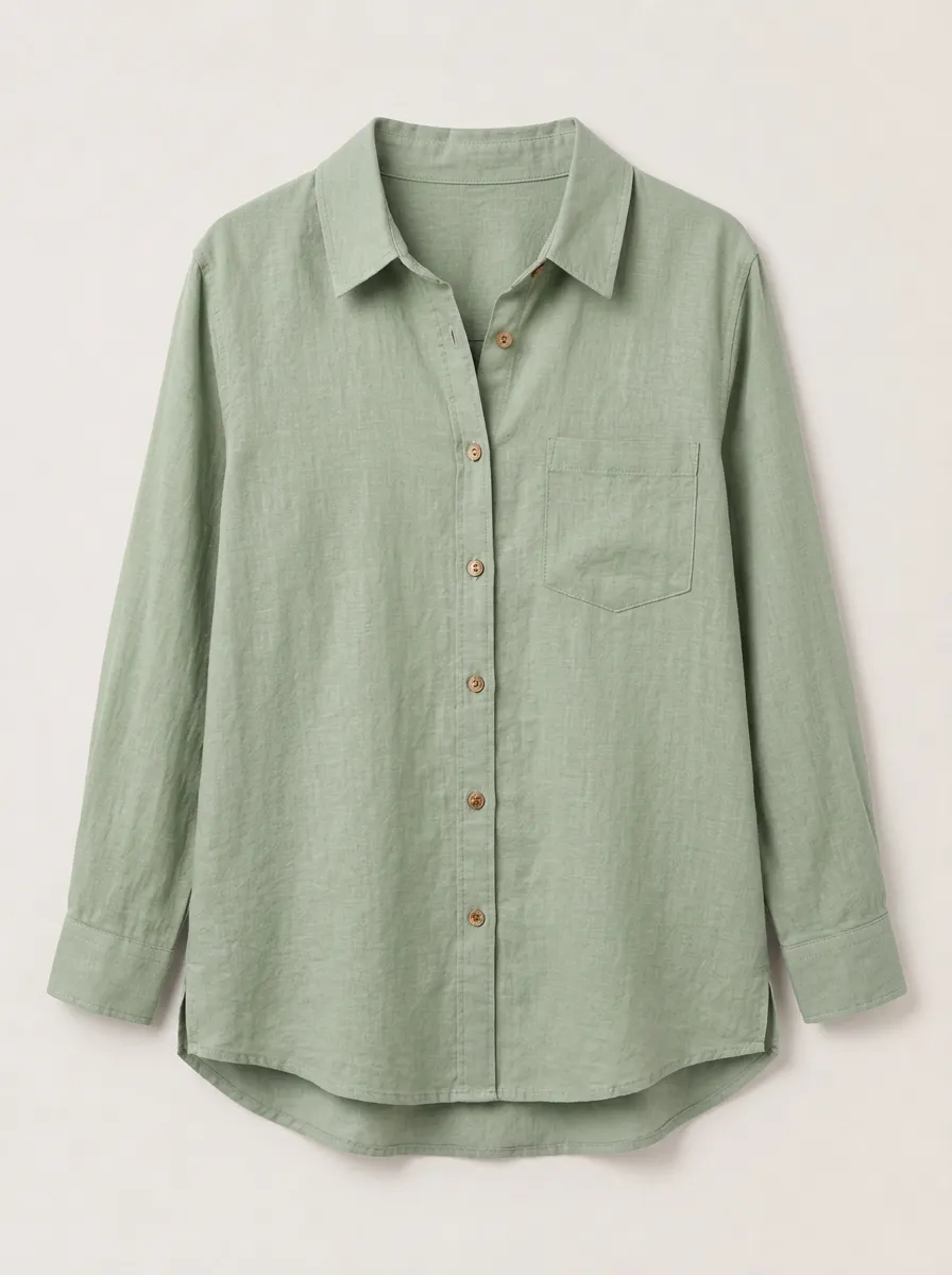 Women's Sage Green Button-Down Shirt with Chest Pocket