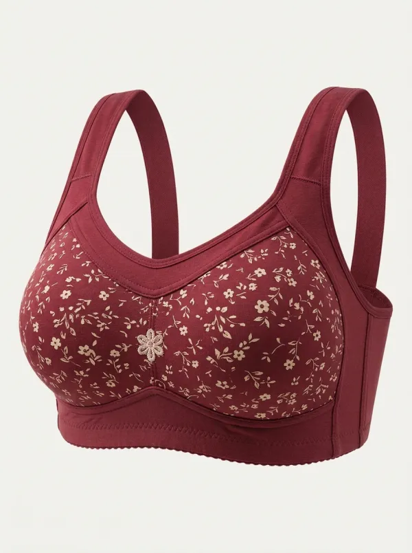 Women's Plus Size Dusty Rose Rose Floral Embroidered Wireless Bra