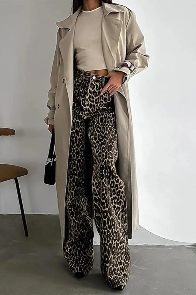 Leopard-Print Casual Pants