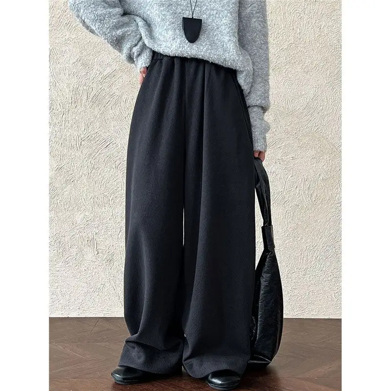 Casual Wool Fleece High Waist Straight Leg Pants