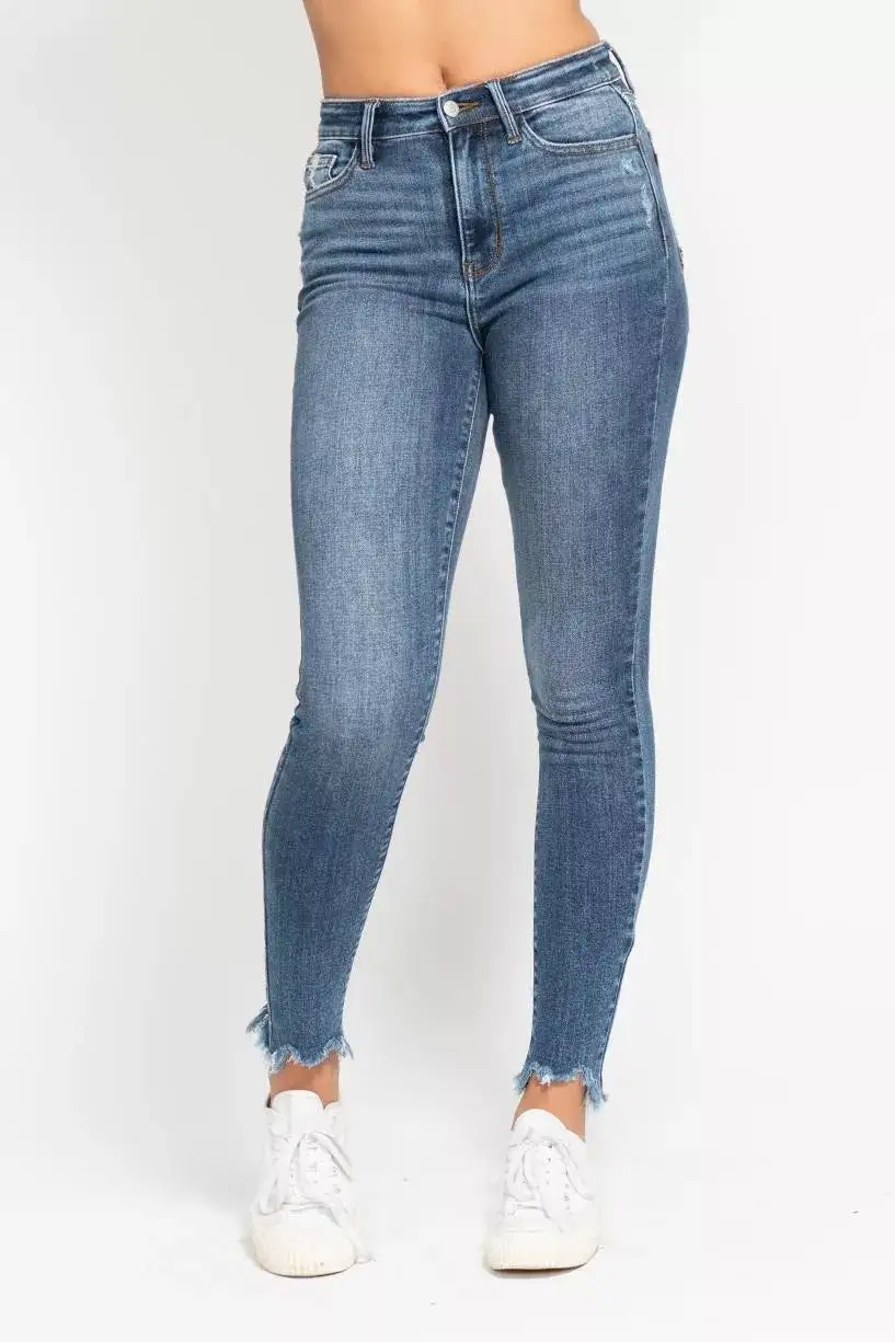Denim High Rise Skinny Fit Asymmetric Jeans