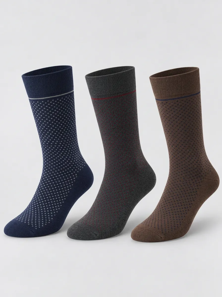 Men's Classic Navy Polka Dot Ribbed Crew Socks 3-Pack